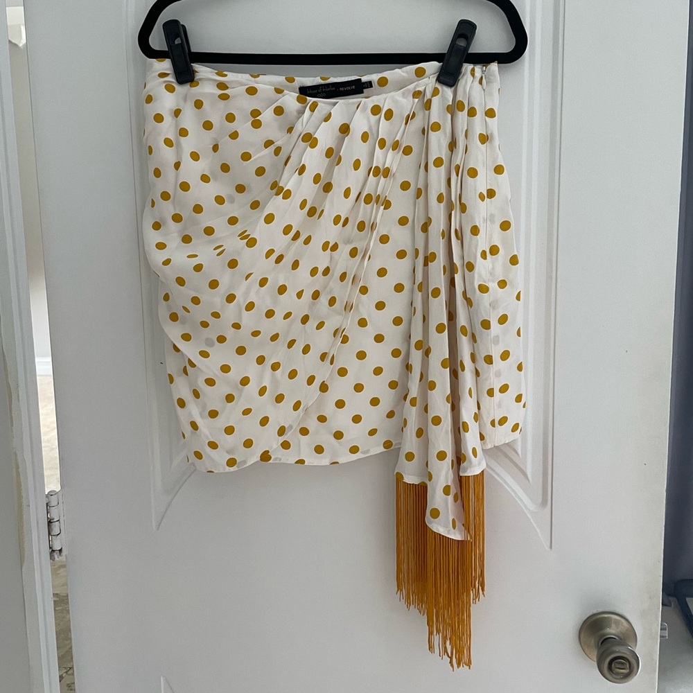 house of harlow x revolve White and Yellow Polka Dot Skirt with Fringe